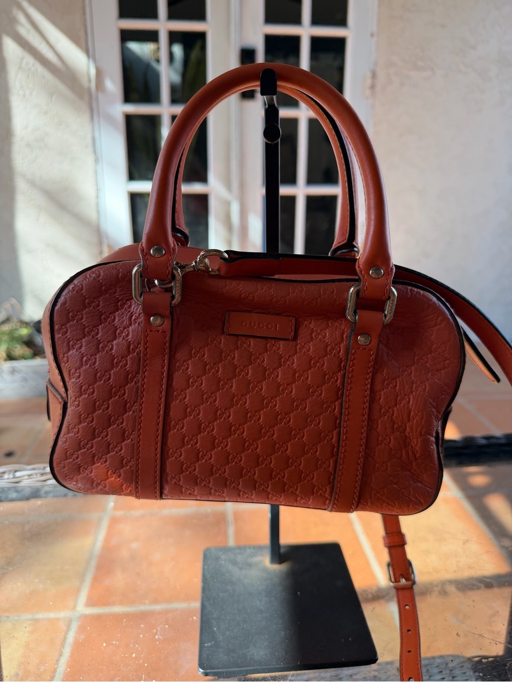 Gucci Orange Embossed Leather Satchel with Top Handles - Picture 2 of 15
